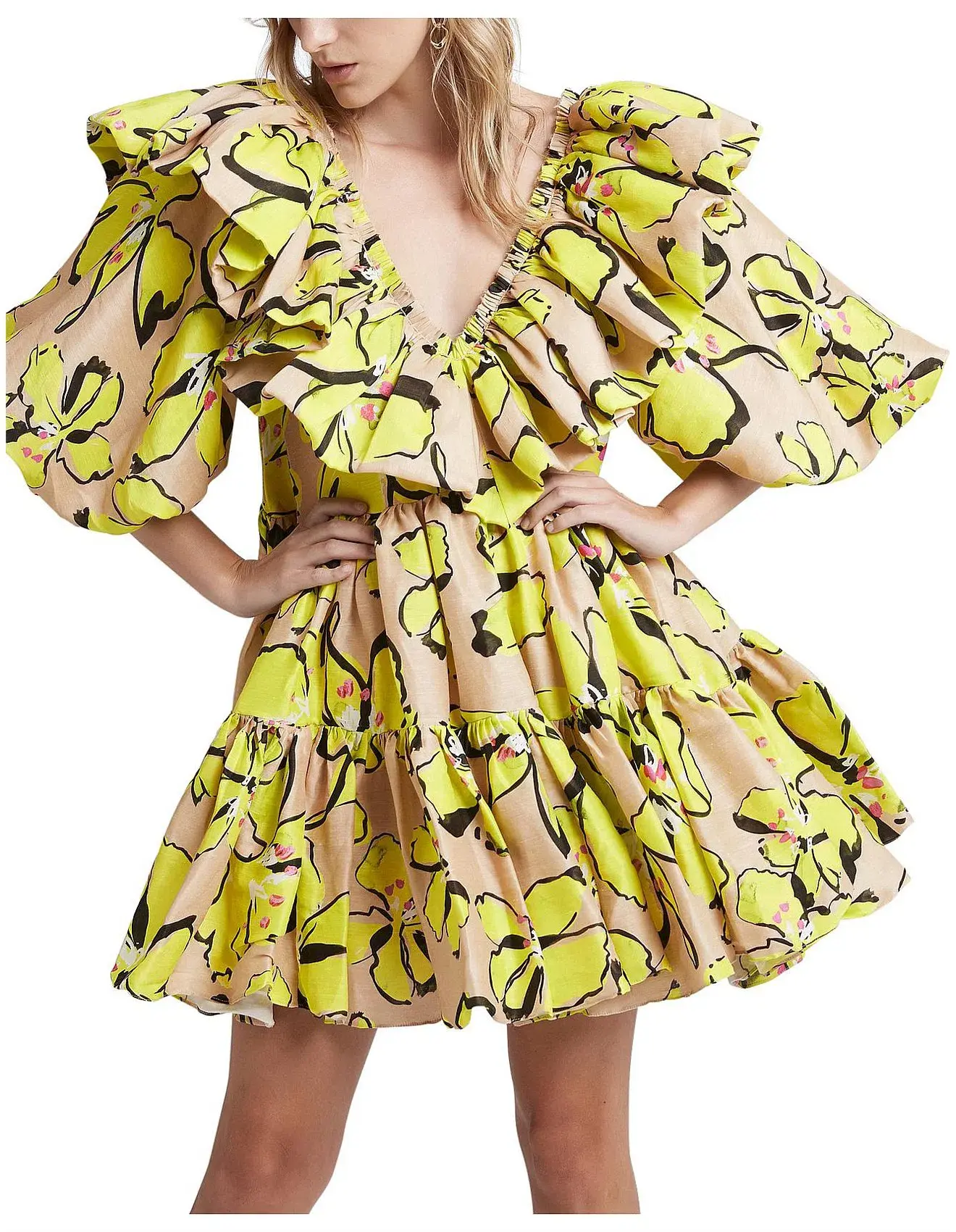 Aje Pelicano Citrus Bloom Ruffle Mini Dress Print Size 4 - Image 1
