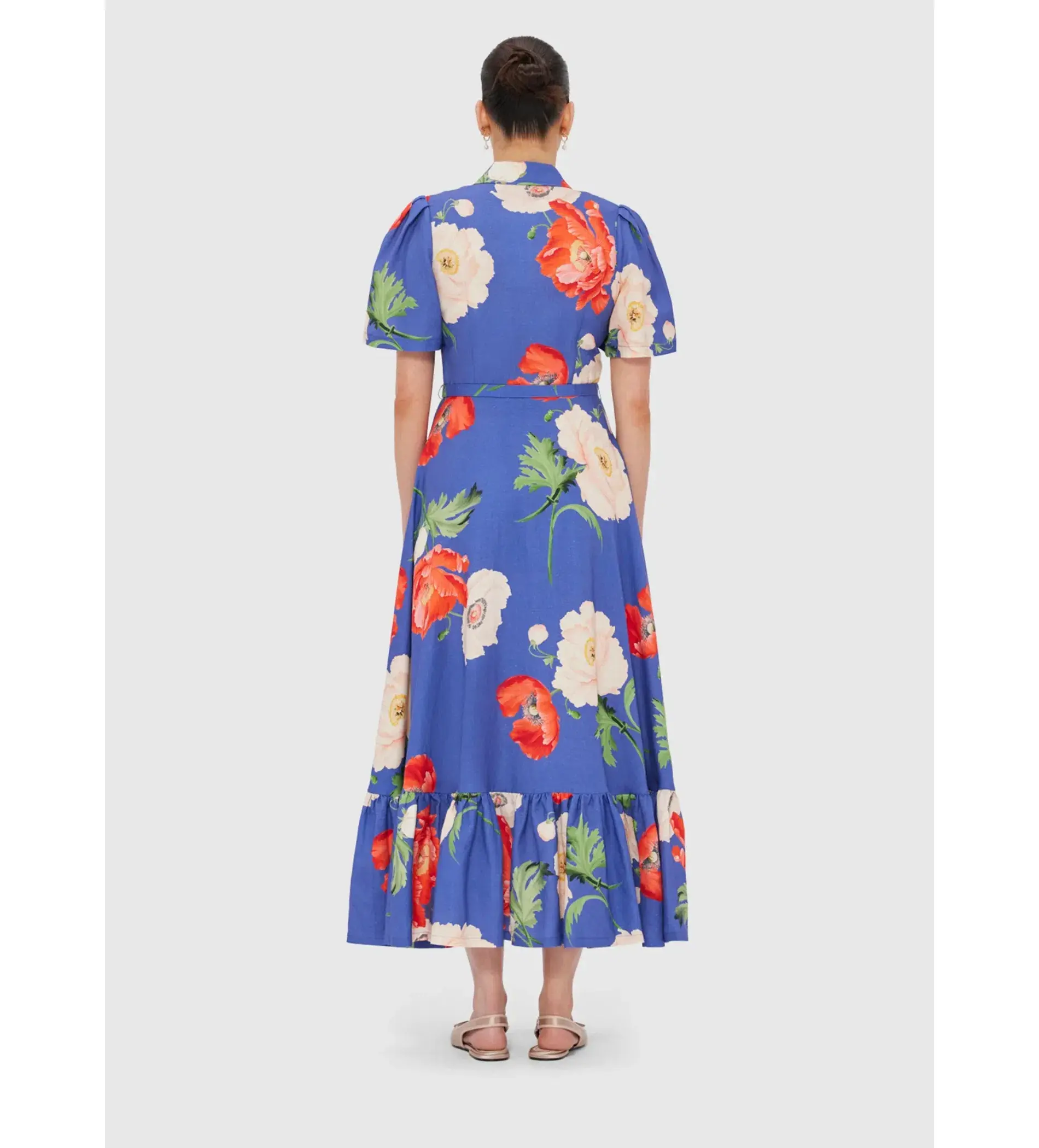 Leo Lin Becca Short Sleeve Midi Dress in Poppy Print Size AU 10 - Image 3