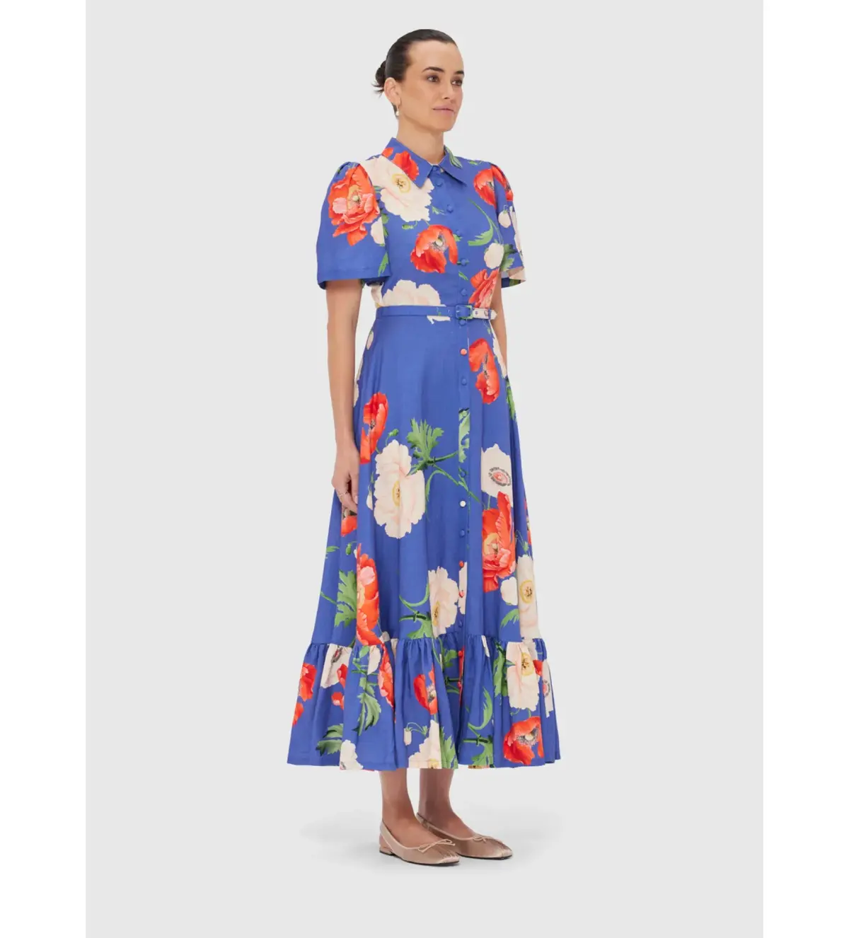 Leo Lin Becca Short Sleeve Midi Dress in Poppy Print Size AU 10 - Image 2