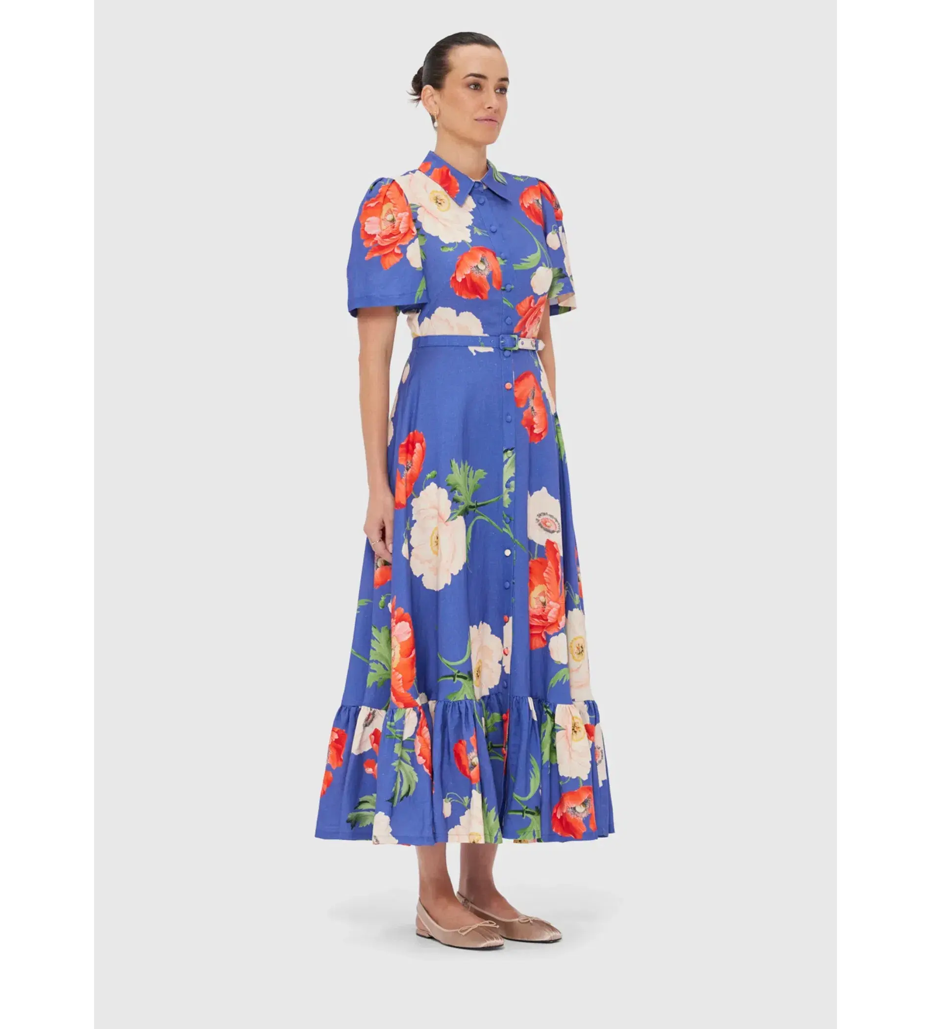 Leo Lin Becca Short Sleeve Midi Dress in Poppy Print Size AU 10 - Image 2