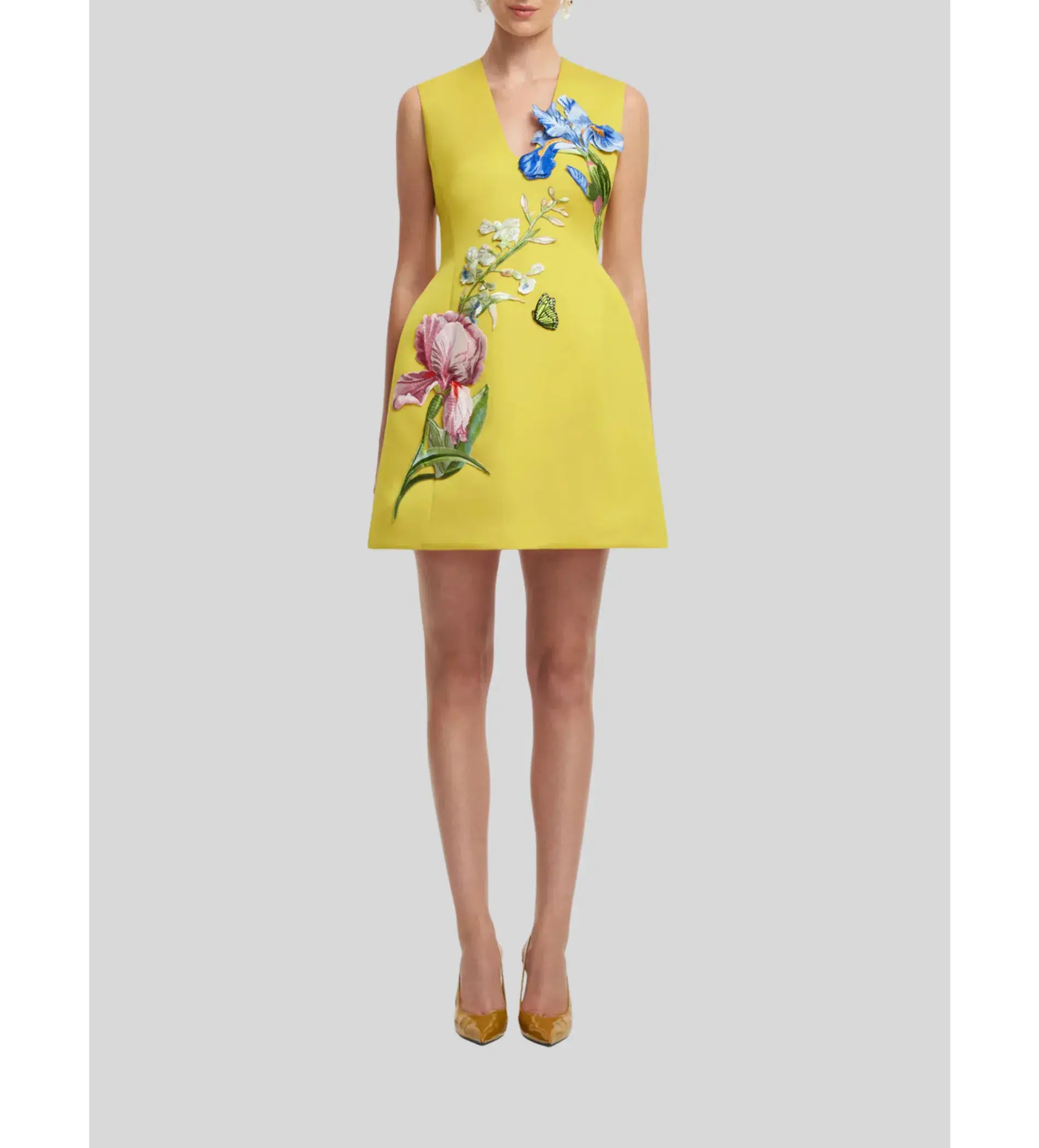 Leo Lin Bree V Neck Mini Dress in Yellow Size AU 12 - Image 2
