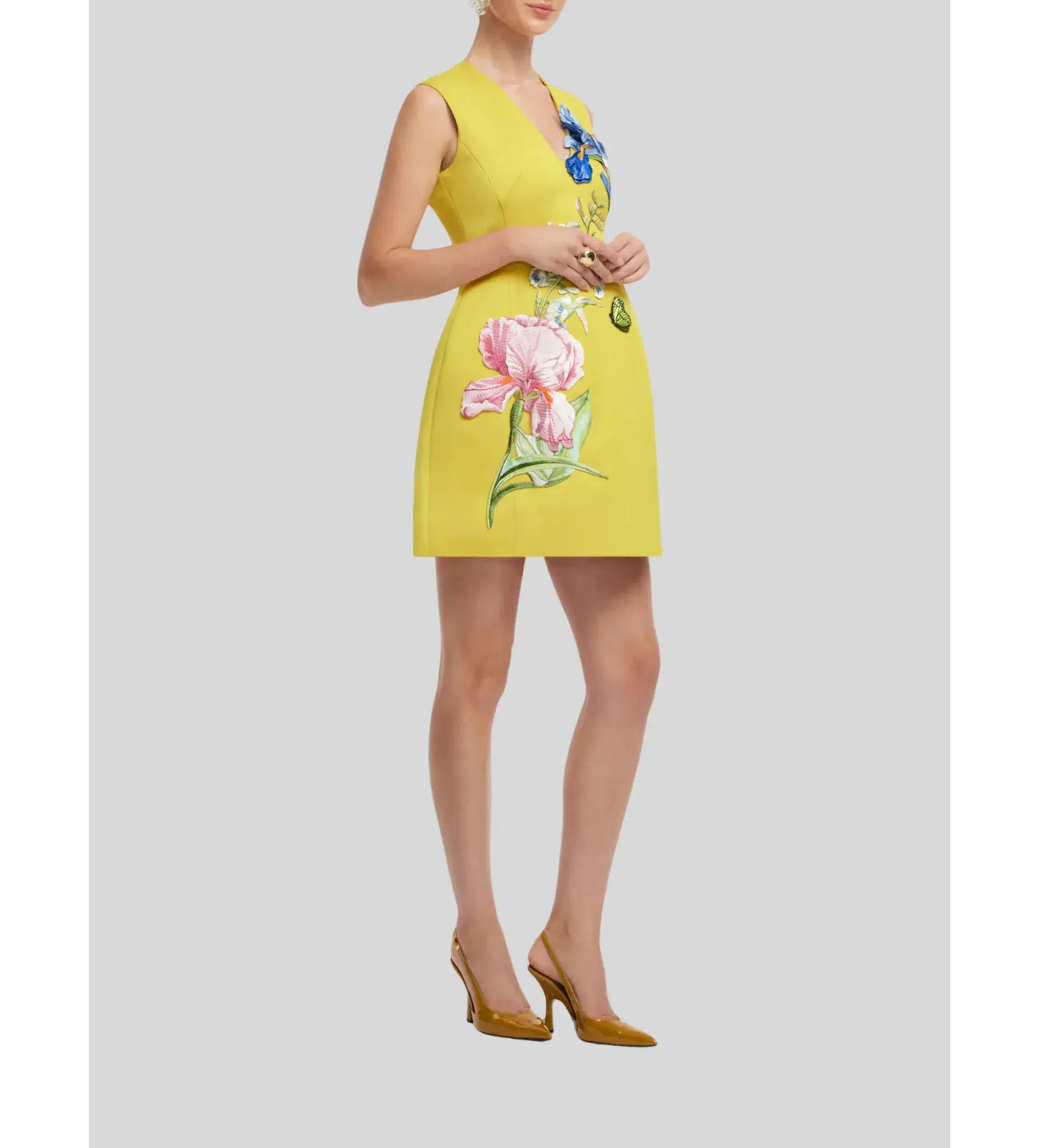 Leo Lin Bree V Neck Mini Dress in Yellow Size AU 12 - Image 5