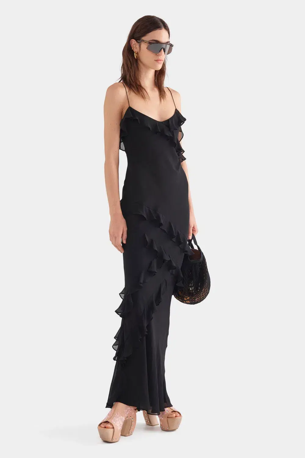 Venroy Silk Ruffle Slip Maxi Dress Black Size S / Size 8 - Image 3