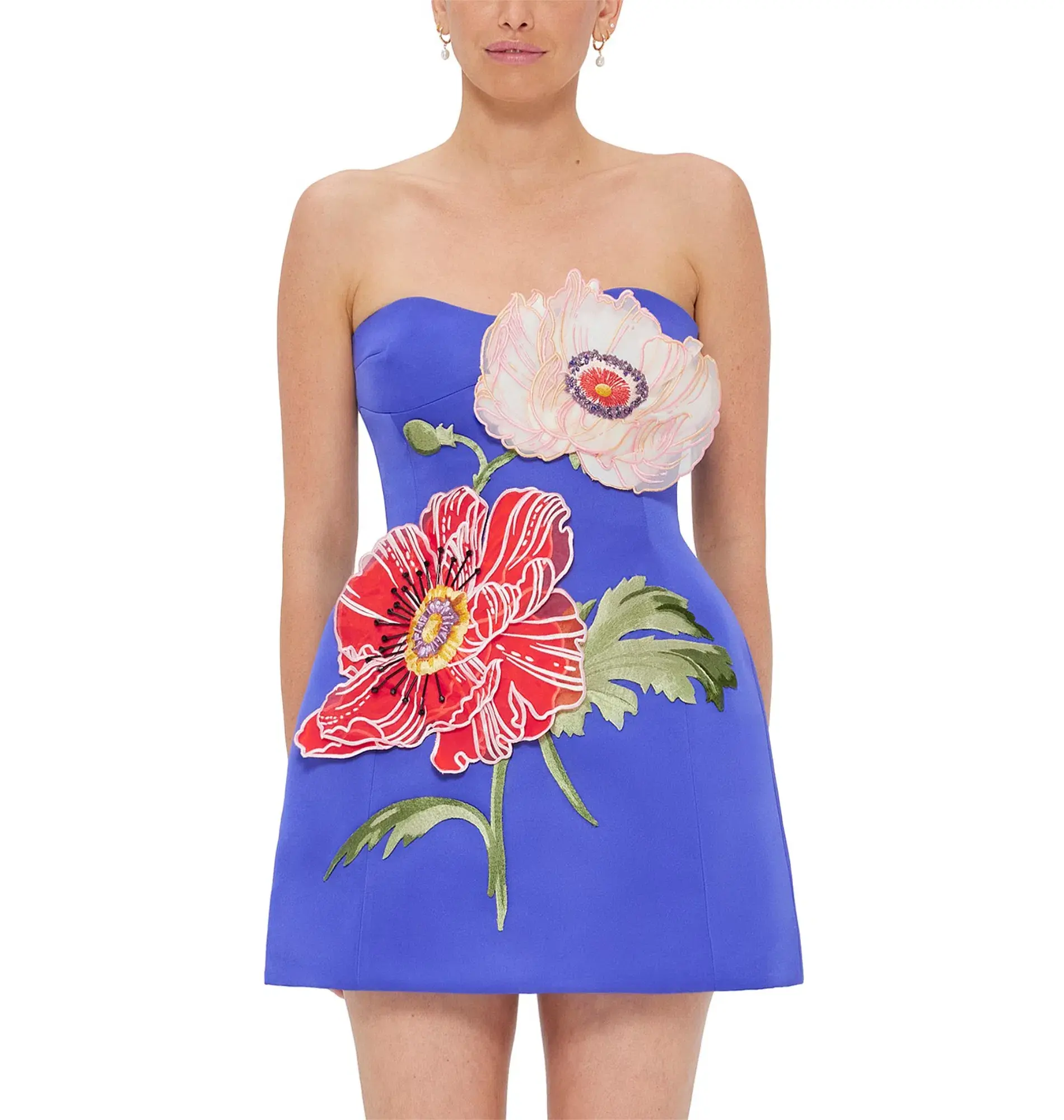 Leo Lin Rosario Applique Floral Bustier Mini Dress Lapis Size 8 - Image 1