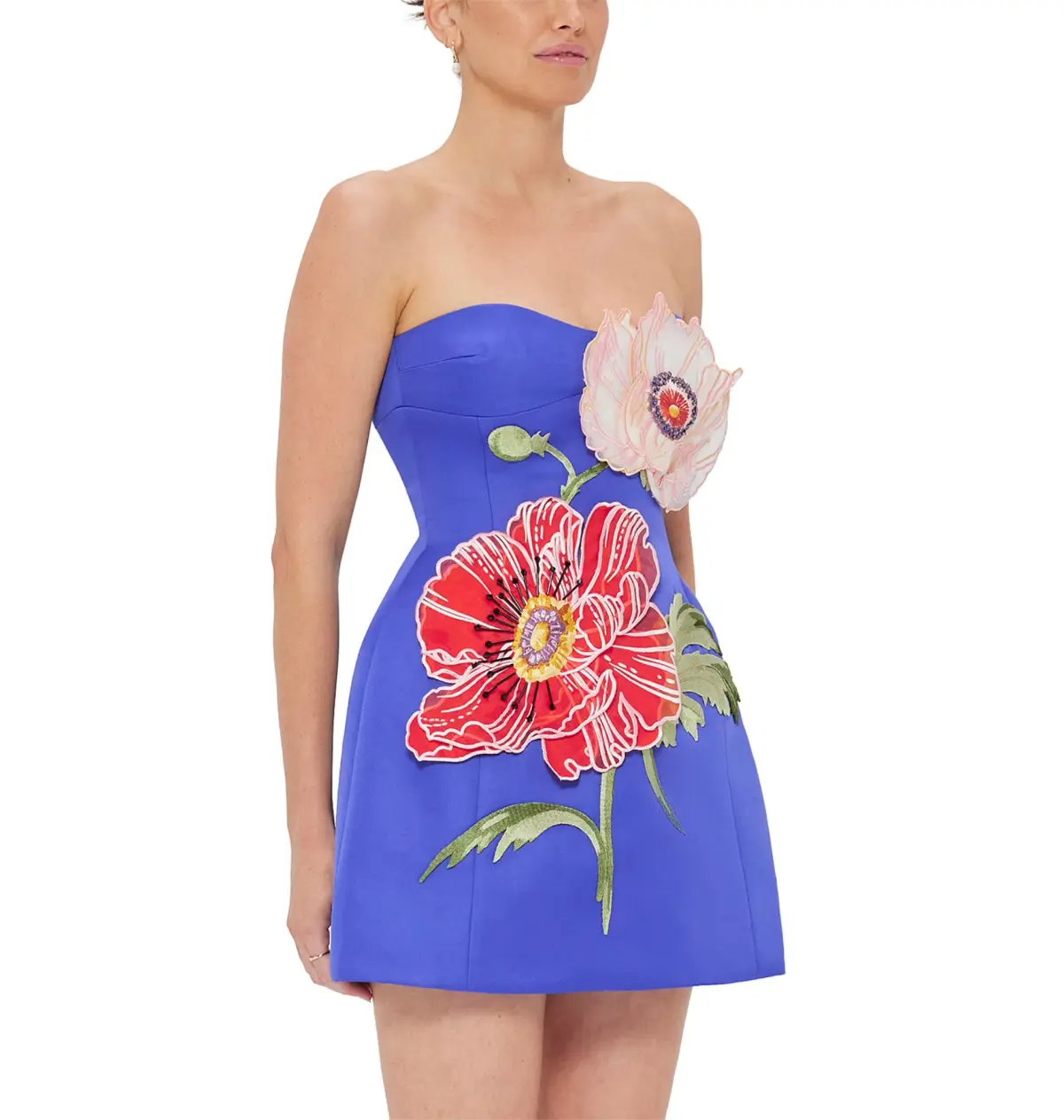 Leo Lin Rosario Applique Floral Bustier Mini Dress Lapis Size 8 - Image 2