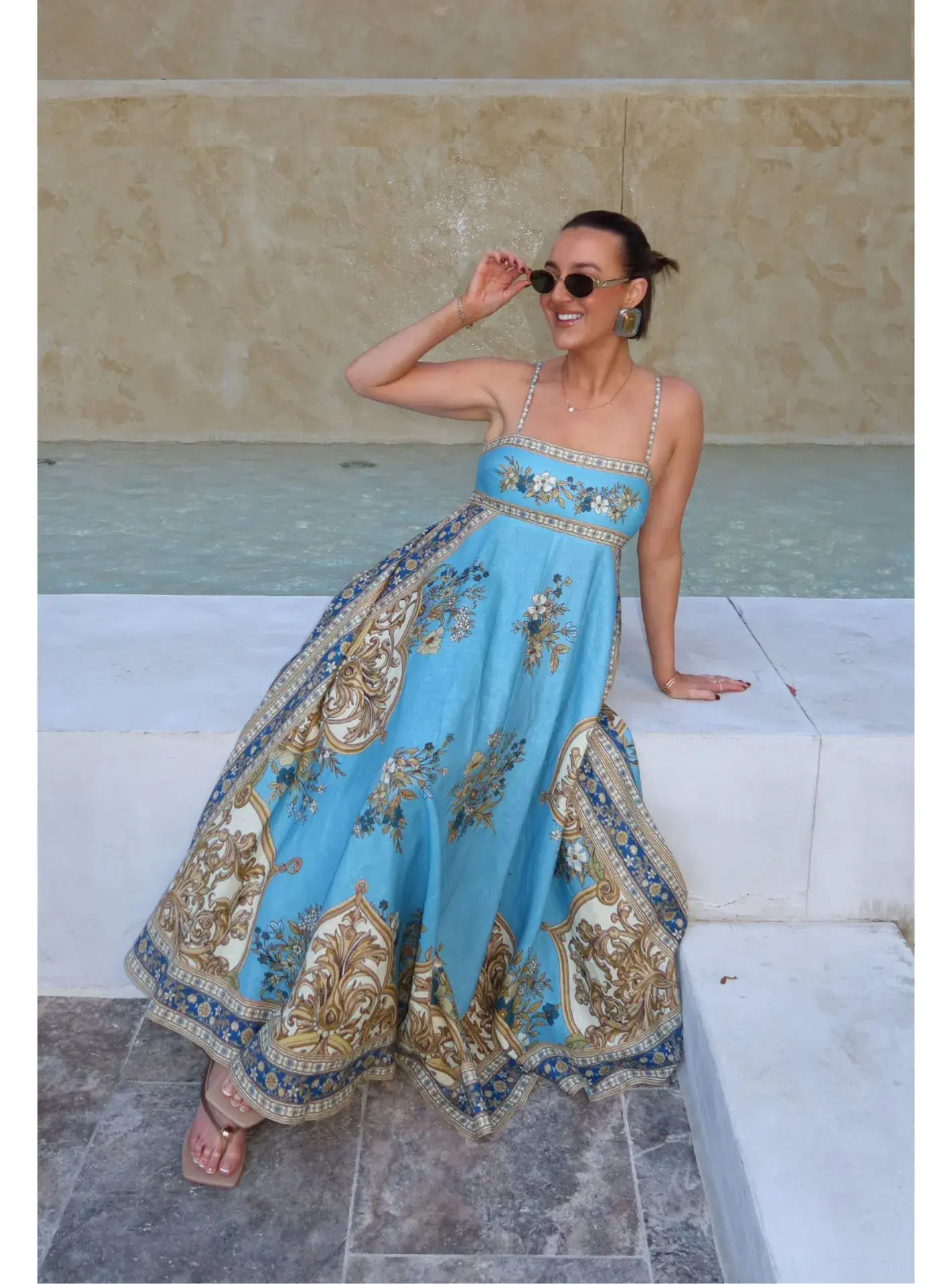 Alemais x La Sirena Exclusive Cassie Midi Sundress Blue Floral Size 8 - Image 1