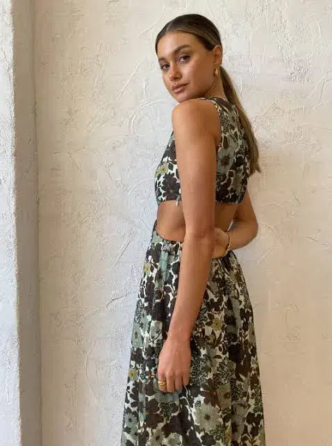 Sir the Label Constantine Cut-Out Midi Dress in Green Floral Size 1/ AU 8 - Image 3