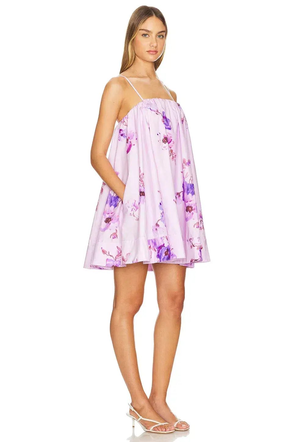 Zimmermann Lightburst Puff Mini Dress Purple Floral Size 2 / Size Au 12 for rent on The Volte - main image