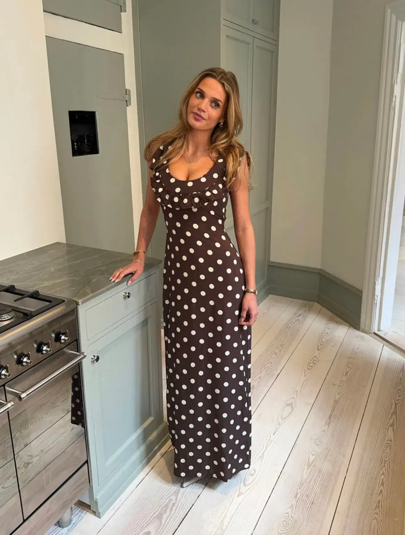 Design By Si Luna Maxi Dress With Polka Dots Brown/Yellow Size S / AU 8 - Image 1