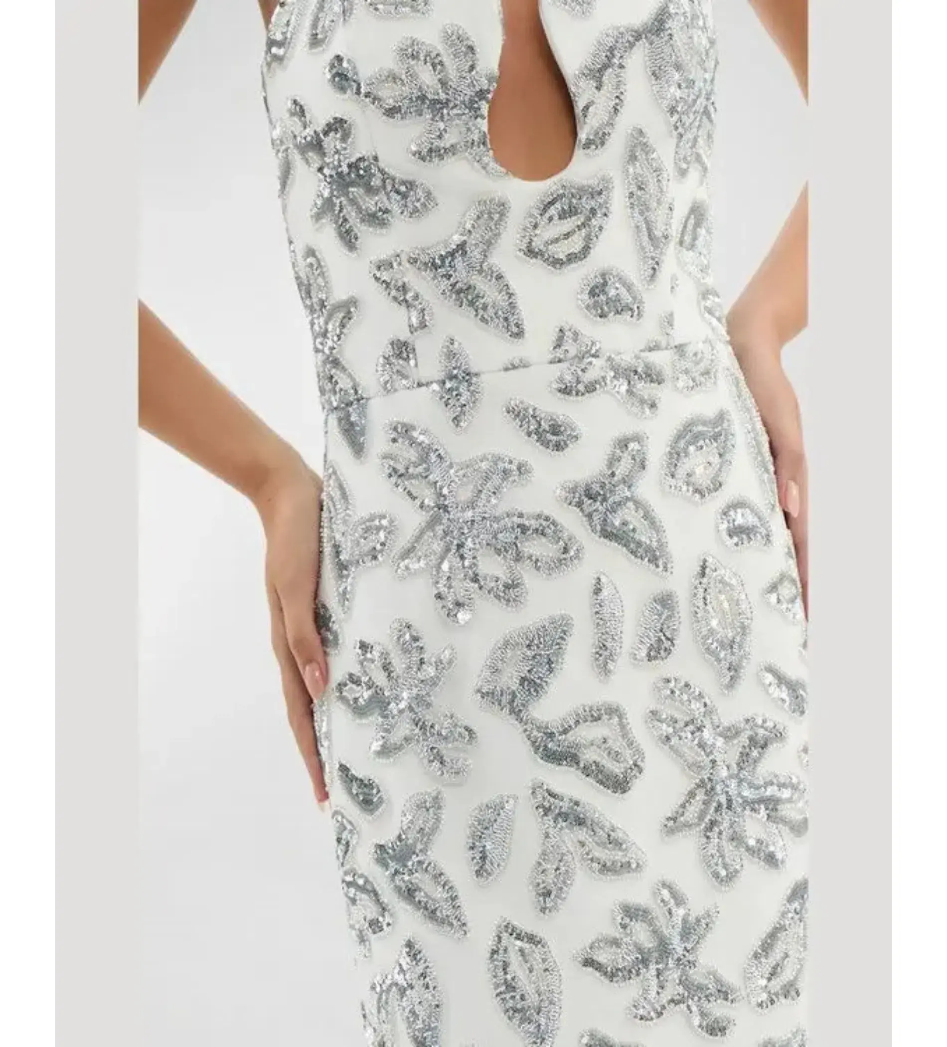 Rebecca Vallance Suki Strapless Bead & Sequin Midi Dress White Size AU 16 - Image 3