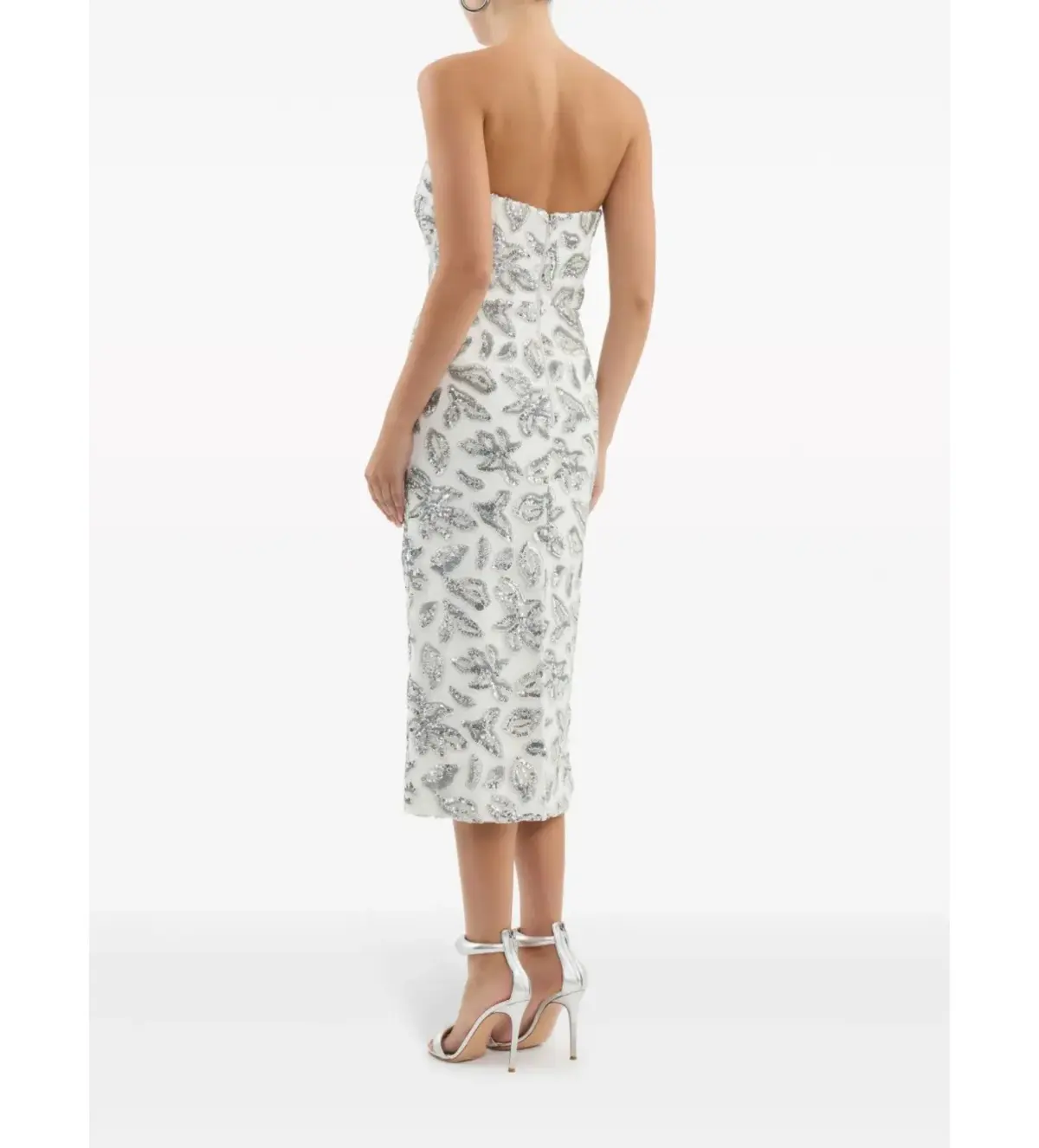 Rebecca Vallance Suki Strapless Bead & Sequin Midi Dress White Size AU 16 - Image 2