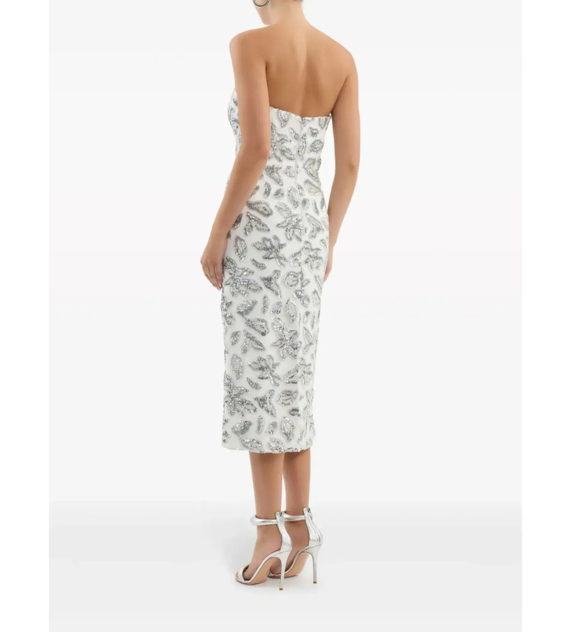 Rebecca Vallance Suki Strapless Bead & Sequin Midi Dress White Size AU 16 - Image 2