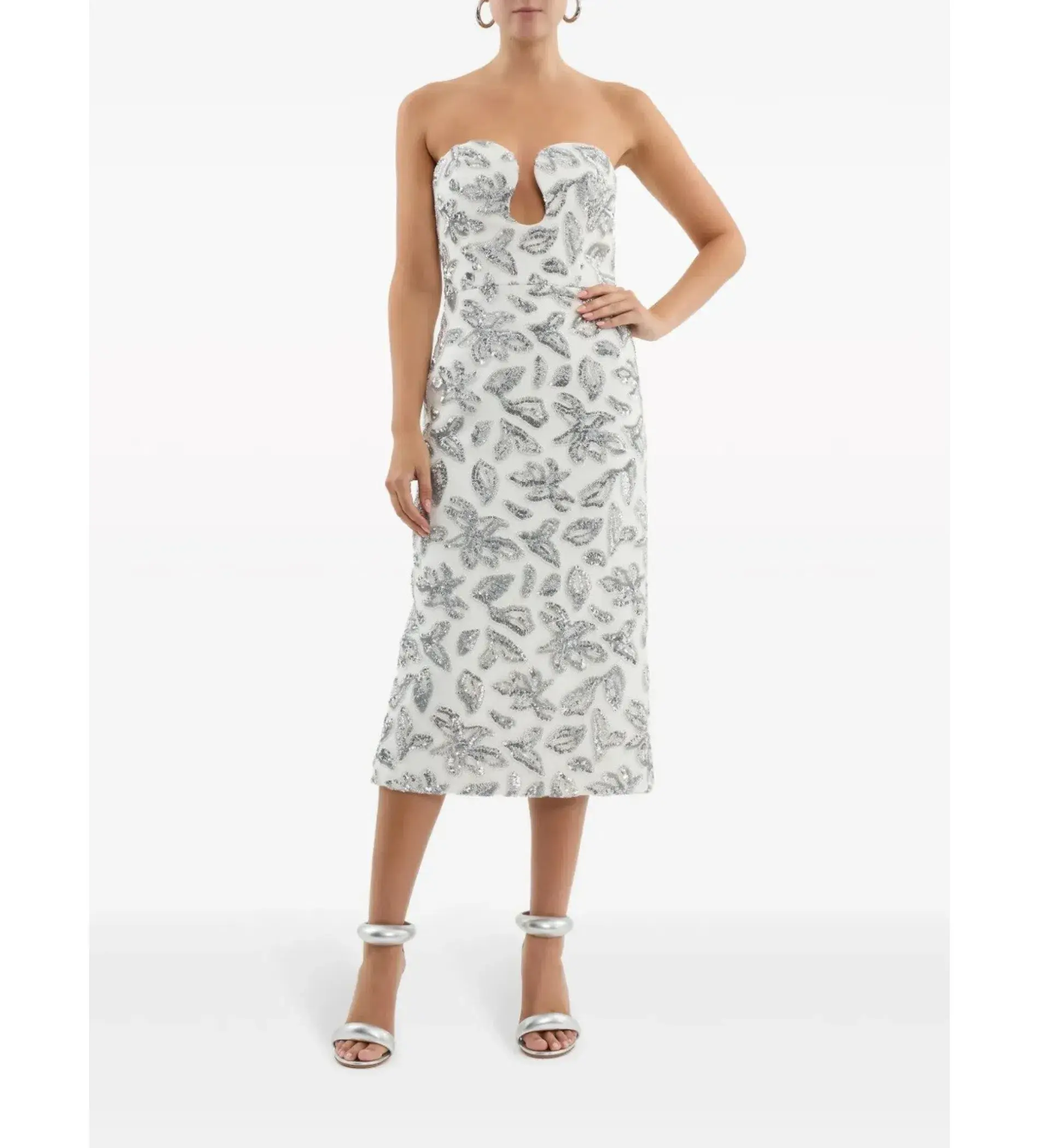 Rebecca Vallance Suki Strapless Bead & Sequin Midi Dress White Size AU 16 - Image 1