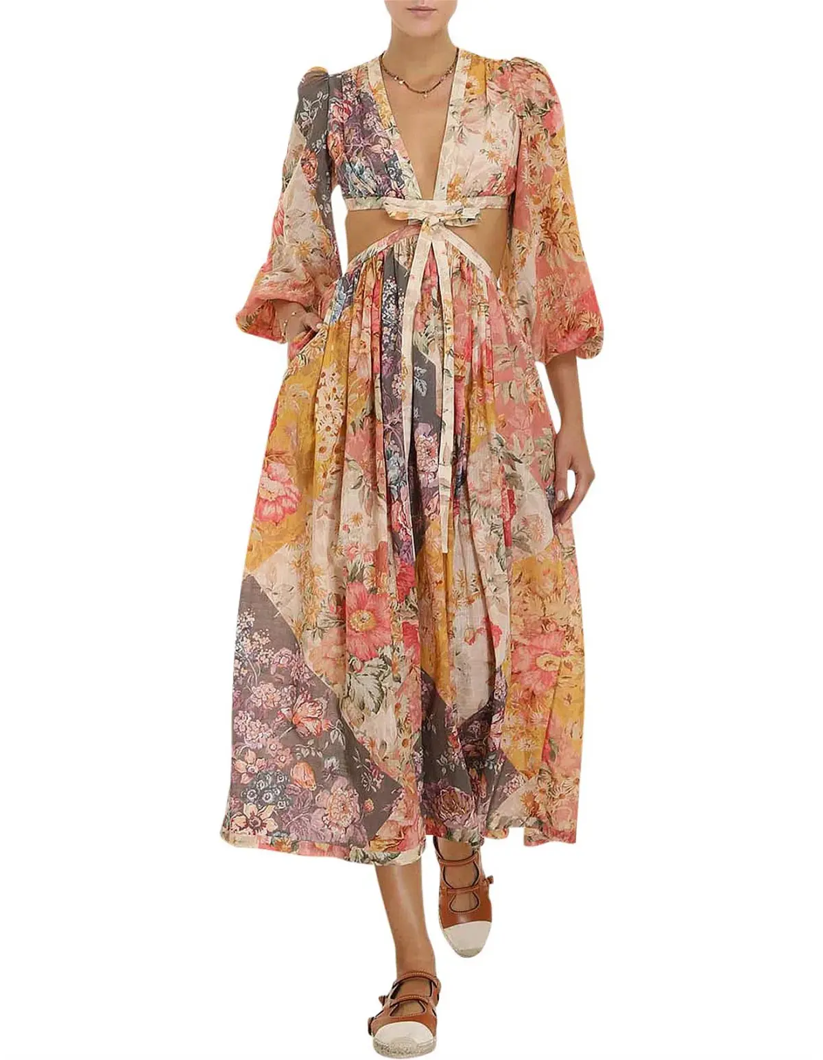 Zimmermann Pattie Patchwork Long Dress Midi Floral Size AU 12 - Image 1
