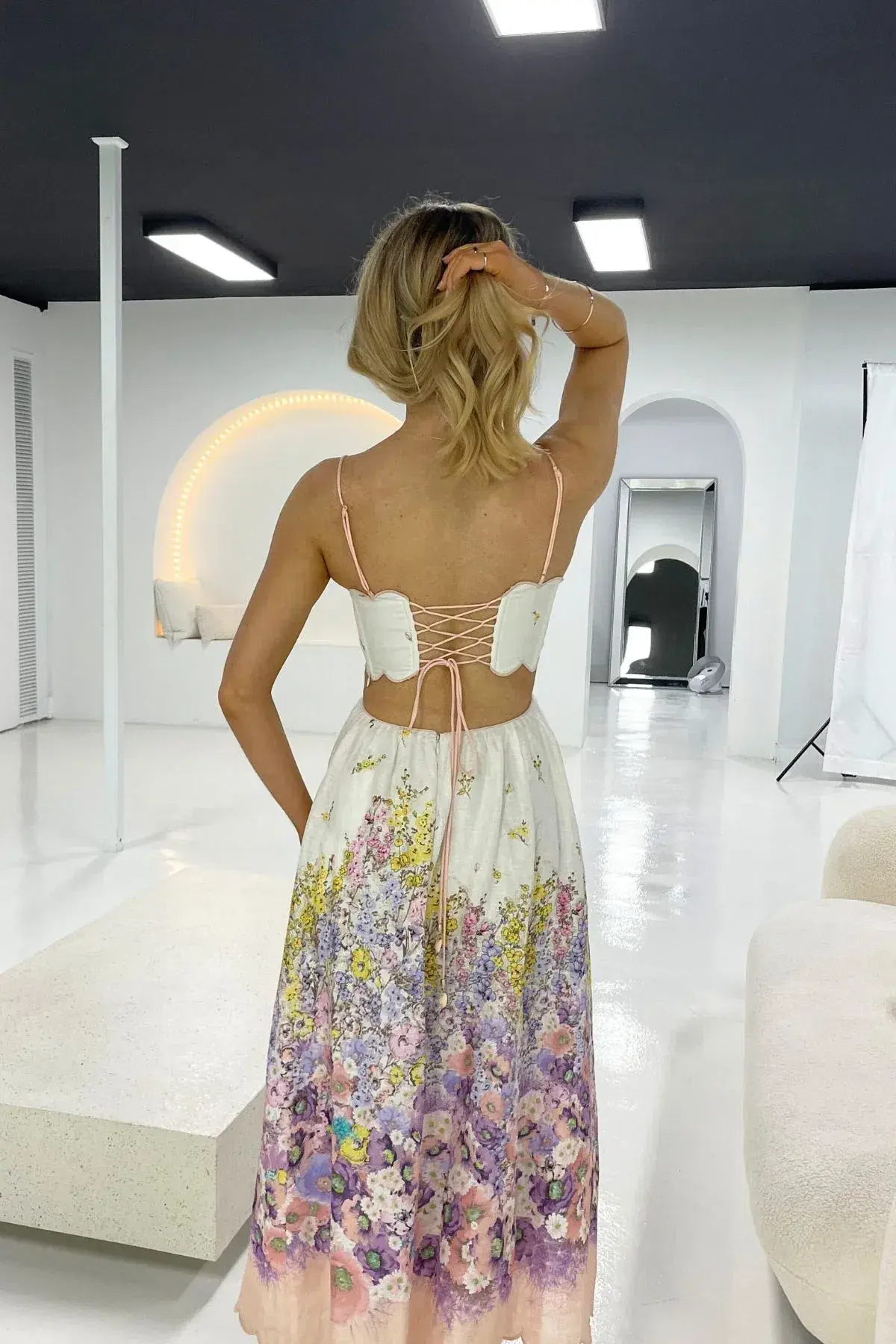Zimmermann Jude Scallop Midi Dress Peach Gradient Floral Size 2 / AU 12 - Image 3