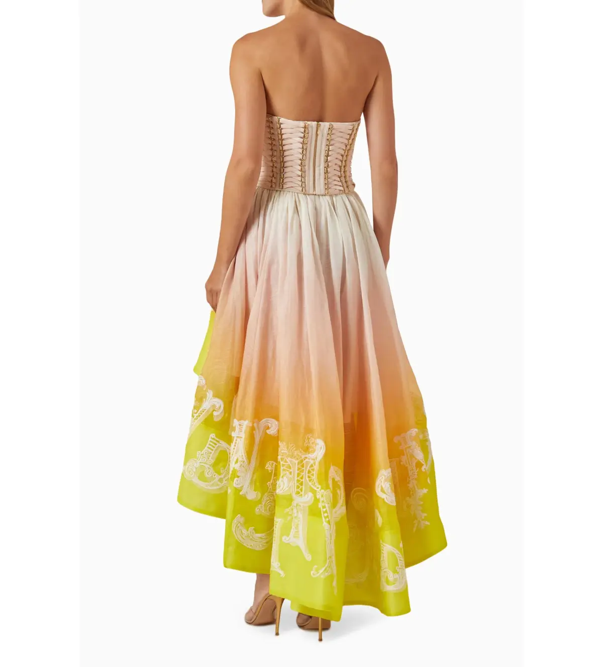 Zimmermann Wonderland Lace Up Midi Dress Sunset Ombre Size 2 AU 12 - Image 4