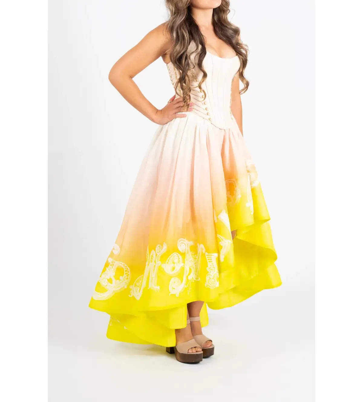 Zimmermann Wonderland Lace Up Midi Dress Sunset Ombre Size 2 AU 12 - Image 2