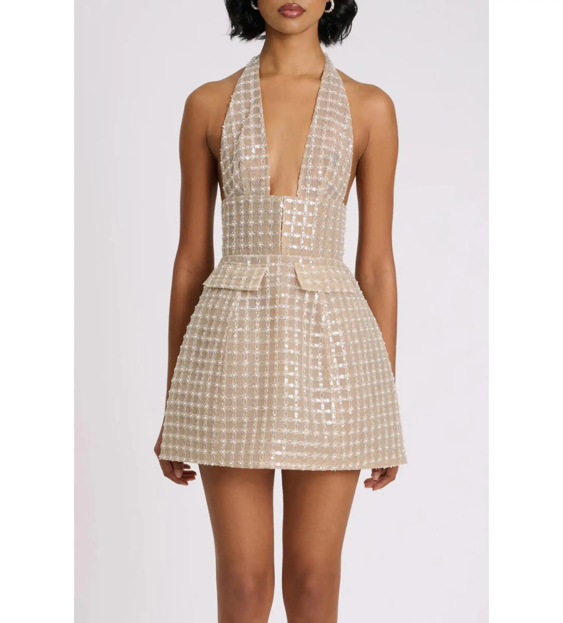 Eliya The Label Roberta Mini Dress Beige Size S AU 8 - Image 5