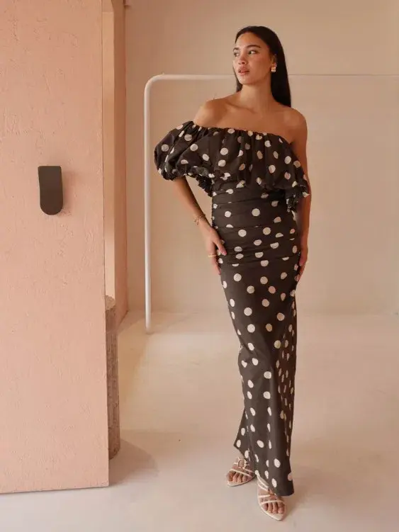By Nicola Maya Maxi Dress in Chocolate Polka - Image 2