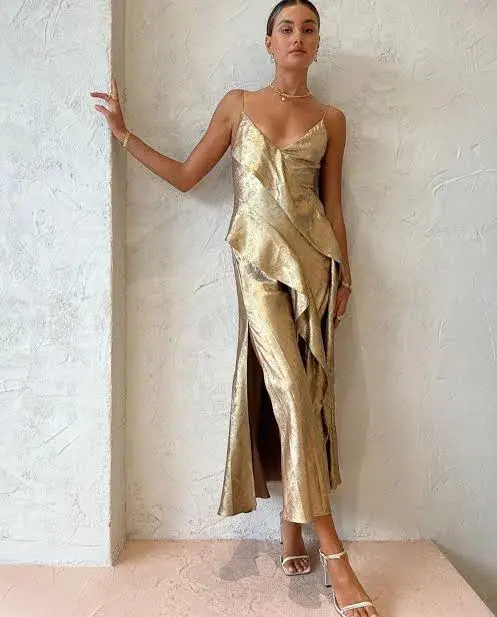 Acler Queensbridge Gold Midi Dress | Size AU 10 UK 10 US 6 for rent on The Volte - main image