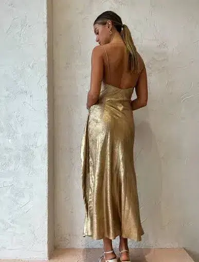 Acler Queensbridge Gold Midi Dress | Size AU 10 UK 10 US 6 - Image 4