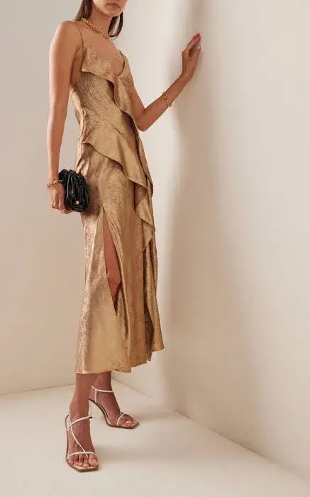 Acler Queensbridge Gold Midi Dress | Size AU 10 UK 10 US 6 - Image 2
