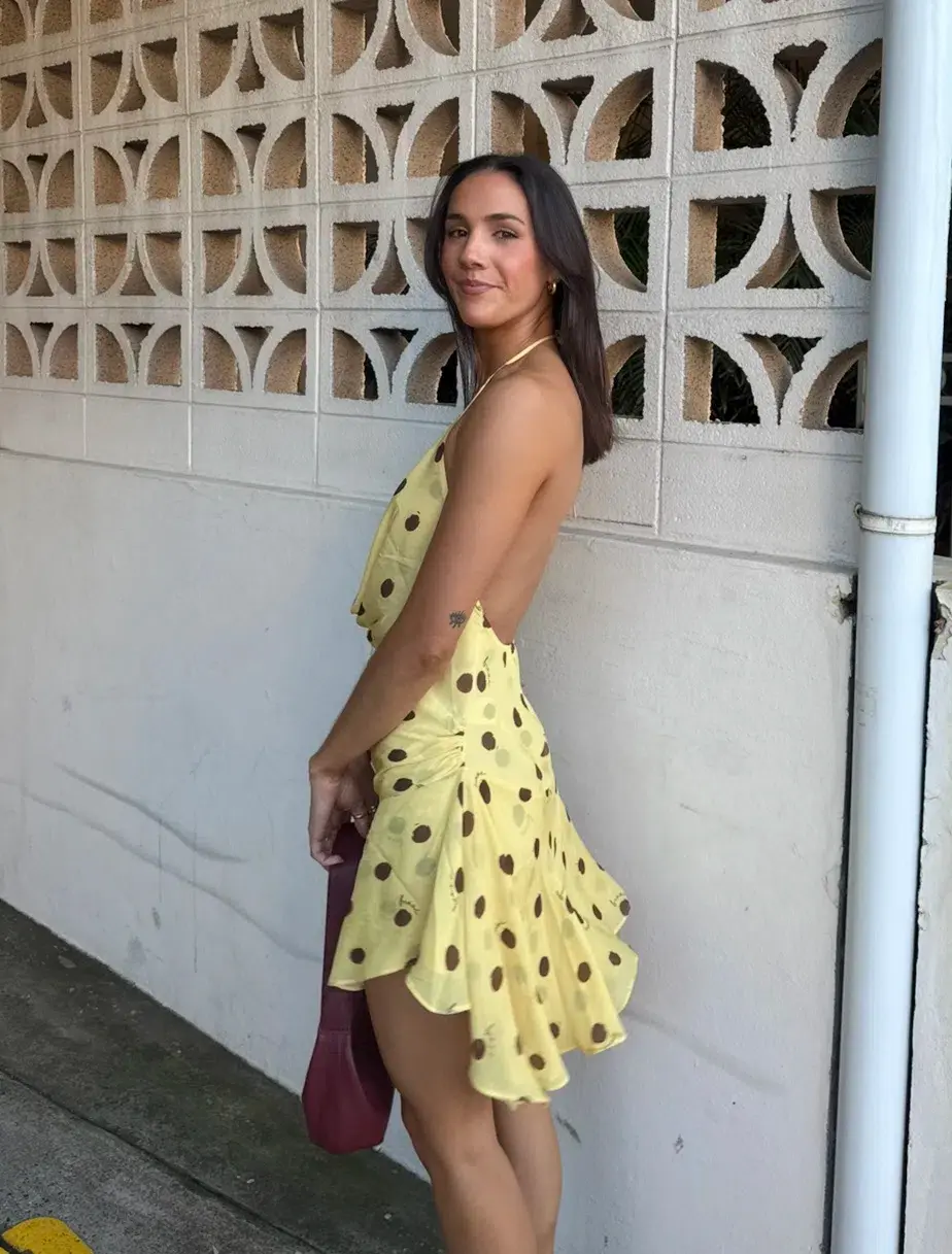 BENNI Harlow Polka Halter Dress Yellow Size 8 - Image 3