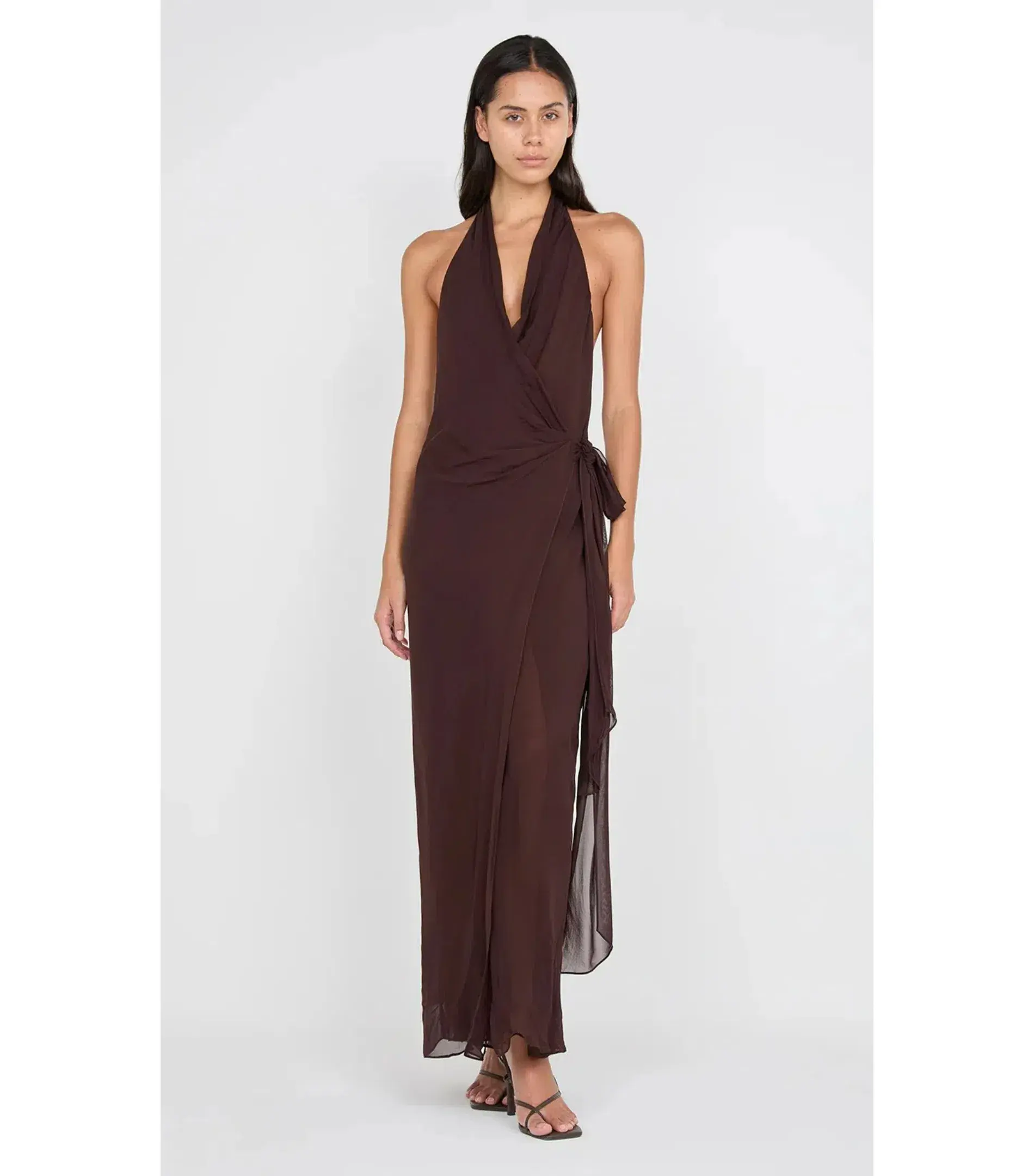Bec & Bridge Soneva Wrap Maxi Dress Dark Chocolate Size AU 6 - Image 1