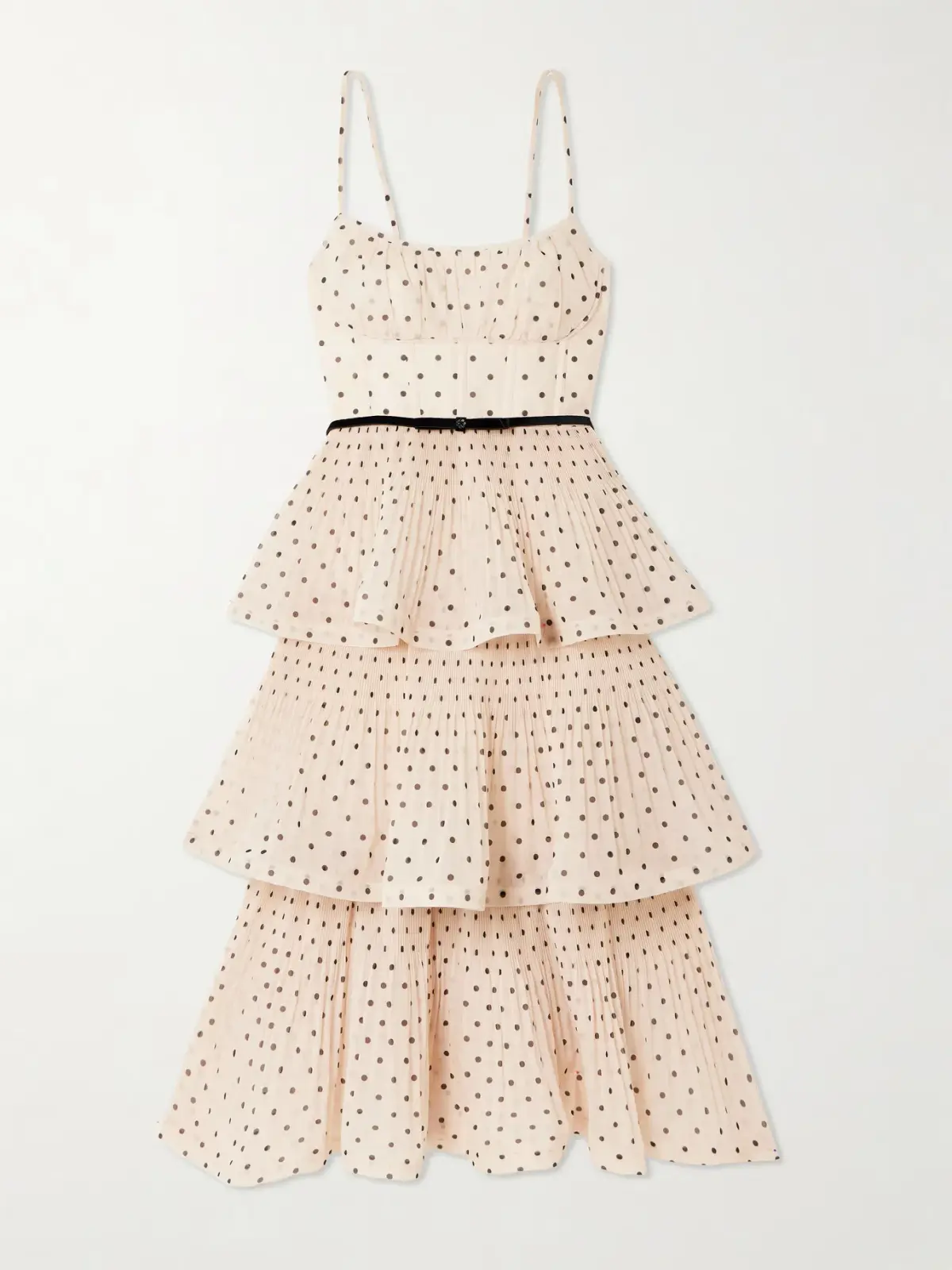 Zimmermann Pleated Tiered Midi Dress in Black/Cream Polka Dot Size 14/L - Image 3