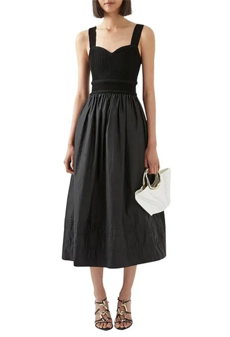 Aje Romarin Black Midi Knit Bodice Dress Size AU 4 - Image 1
