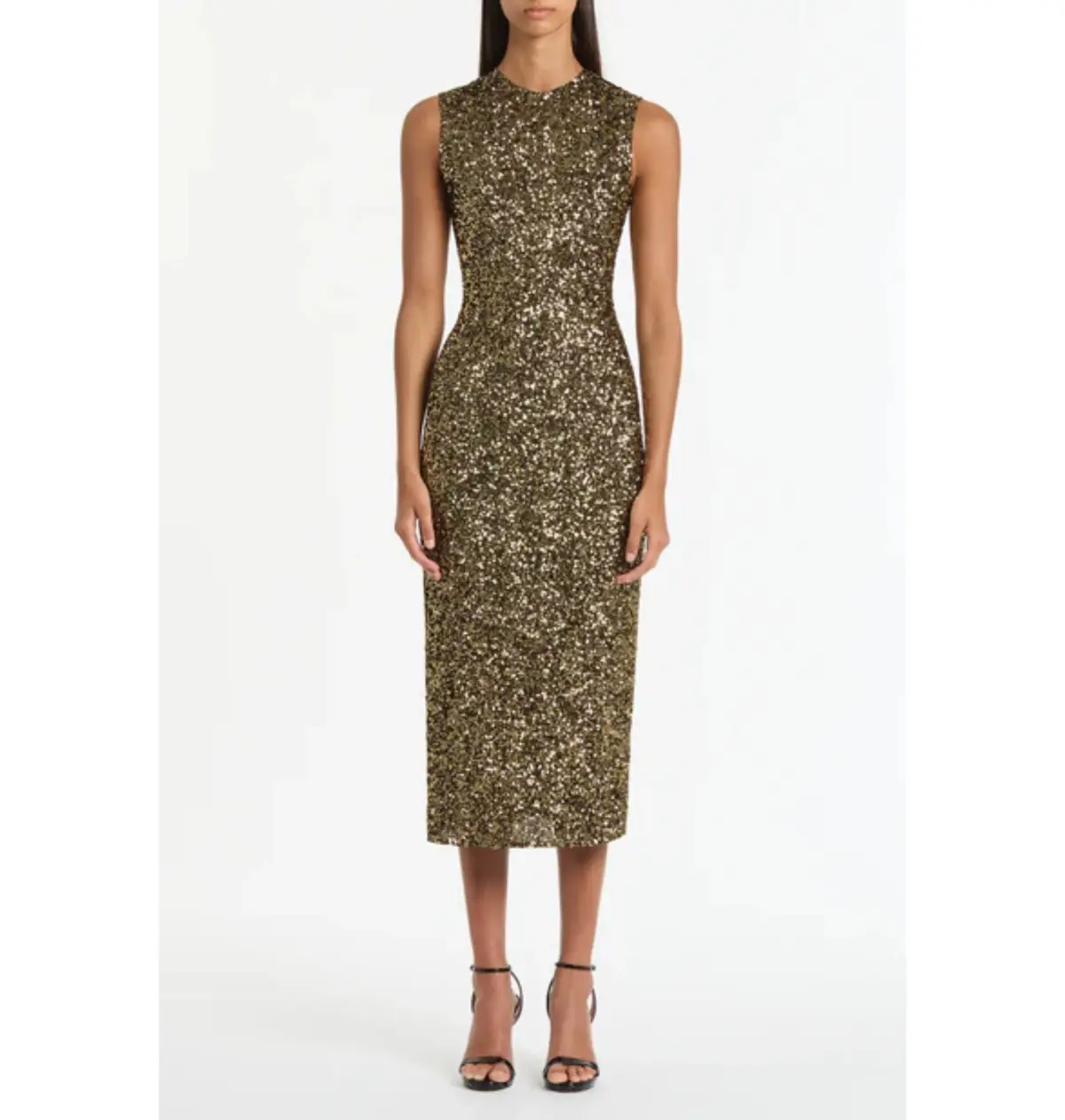 Carla Zampatti Bronze Crushed Sequin Midi Dress Gold Size 8 - Image 1