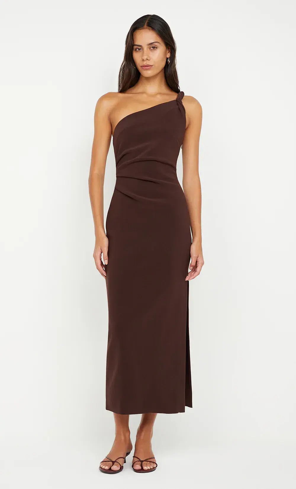 Bec & Bridge Ariven Asym Midi Dress Dark Chocolate Size 12 - Image 3