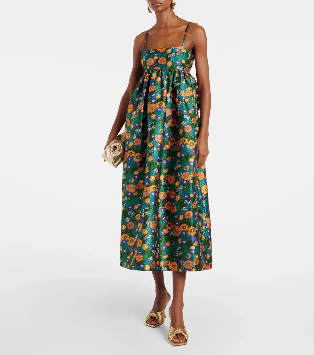 Alemais Carmine Printed Open Back Midi Dress Green Floral Multi Size 12 - Image 1