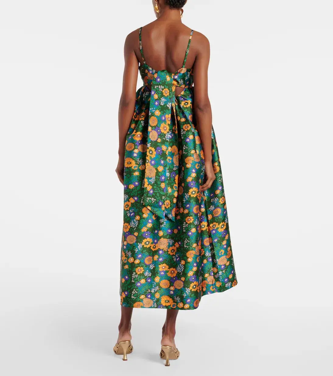 Alemais Carmine Printed Open Back Midi Dress Green Floral Multi Size 12 - Image 2
