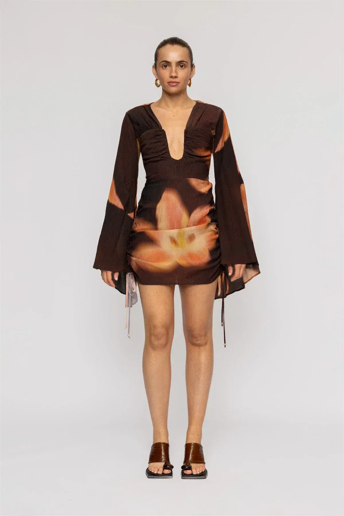 The Wolf Gang Zoya Mini Dress Cocoa Flower Size 8 - Image 1