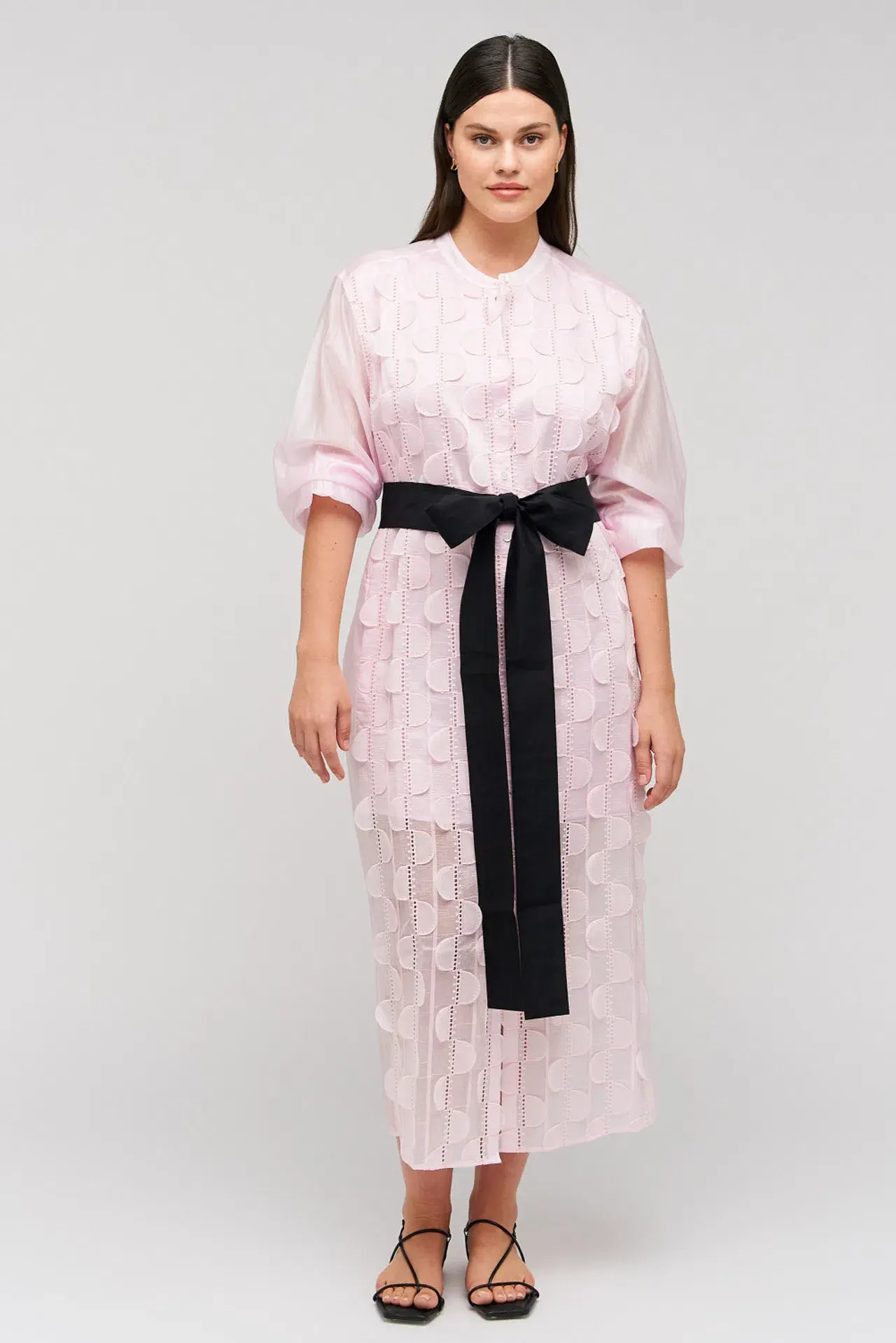 Oroton Scallop Lace Shirt Midi Long Sleeve Dress Pink Rose Size AU 16 - Image 7