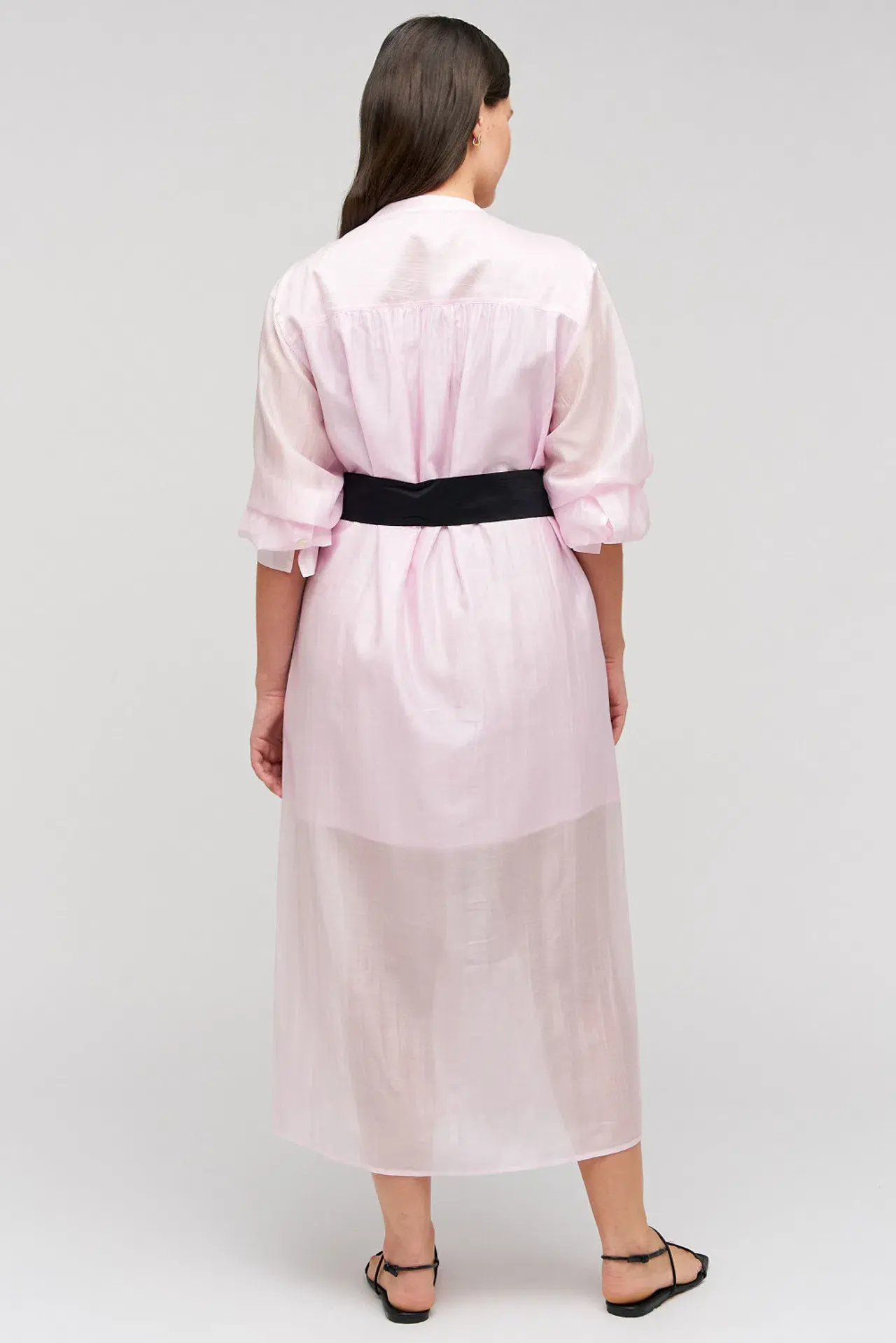 Oroton Scallop Lace Shirt Midi Long Sleeve Dress Pink Rose Size AU 16 - Image 9