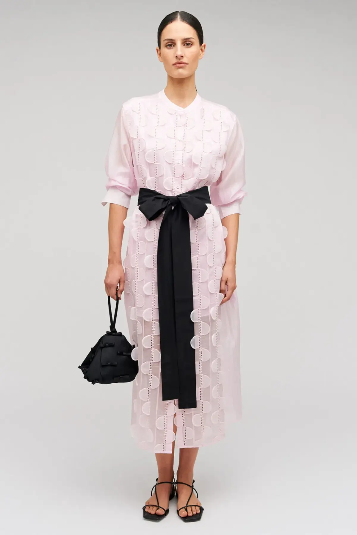 Oroton Scallop Lace Shirt Midi Long Sleeve Dress Pink Rose Size AU 16 - Image 1