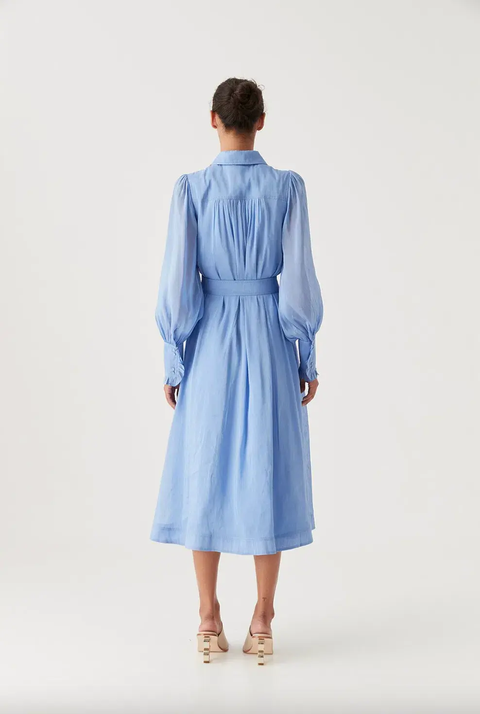 Aje Iris Pleated Bib Midi Dress Mist Blue Size AU 10 - Image 4