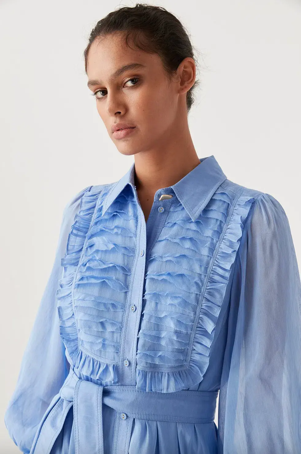 Aje Iris Pleated Bib Midi Dress Mist Blue Size AU 10 - Image 3