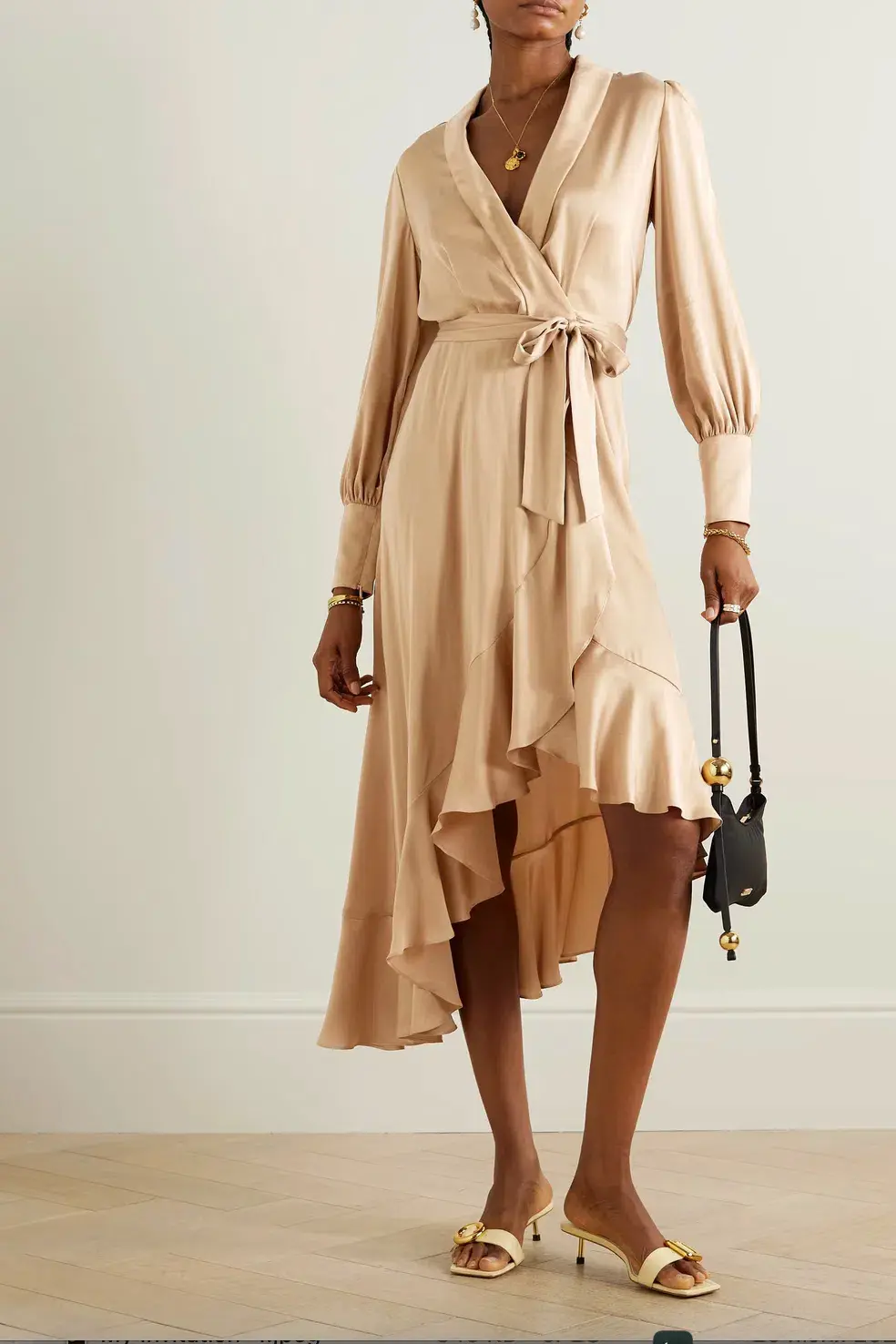 Zimmermann Silk Wrap Midi Dress Beige Size 3/AU 14 - Image 3