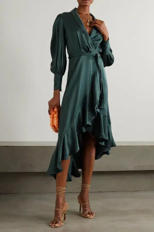 Zimmermann Silk Wrap Midi Dress - Green - Size 3 - Image 3