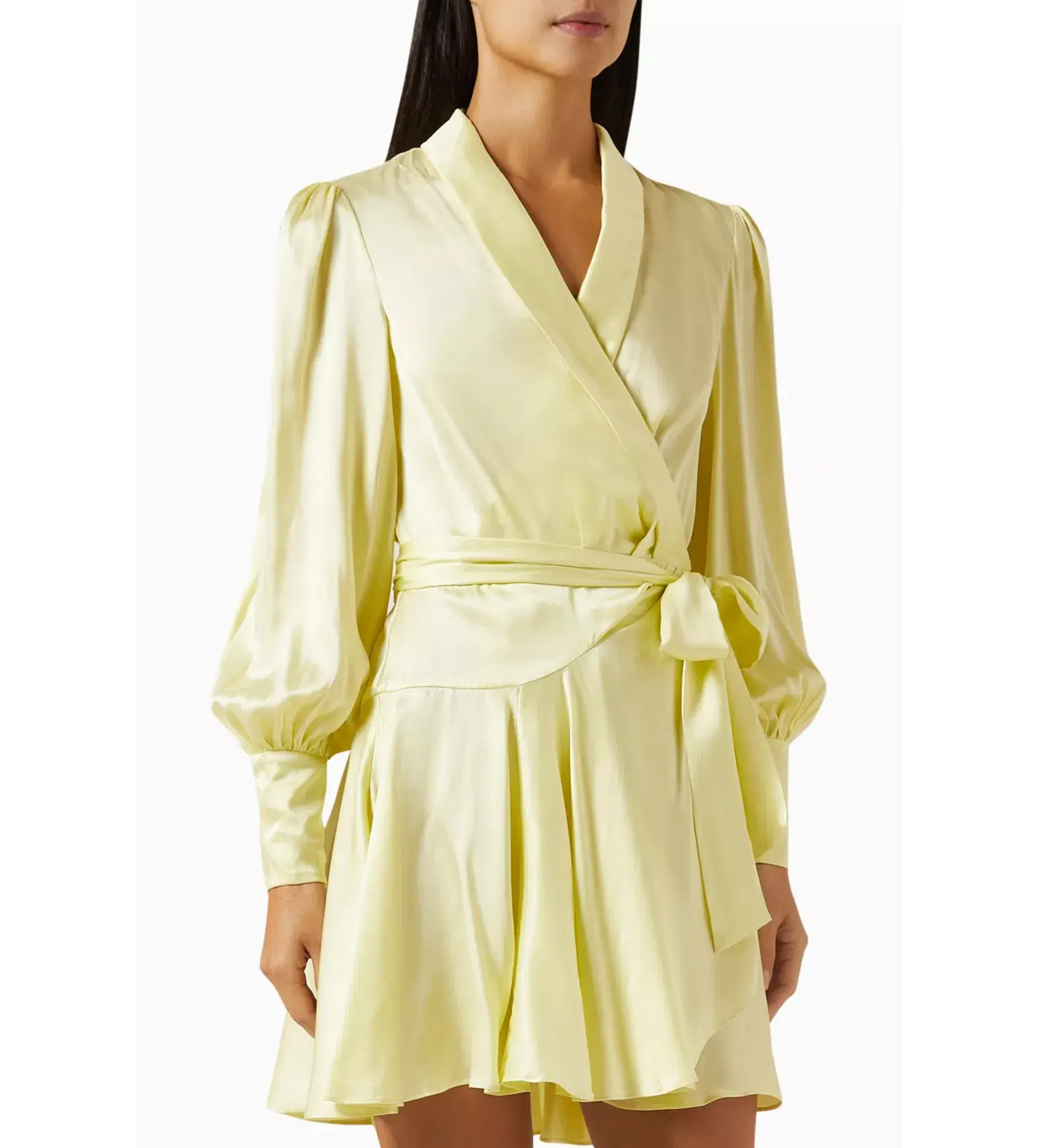 Zimmermann Silk Wrap Mini Dress in  Lemon Size 3/ AU 14 - Image 2