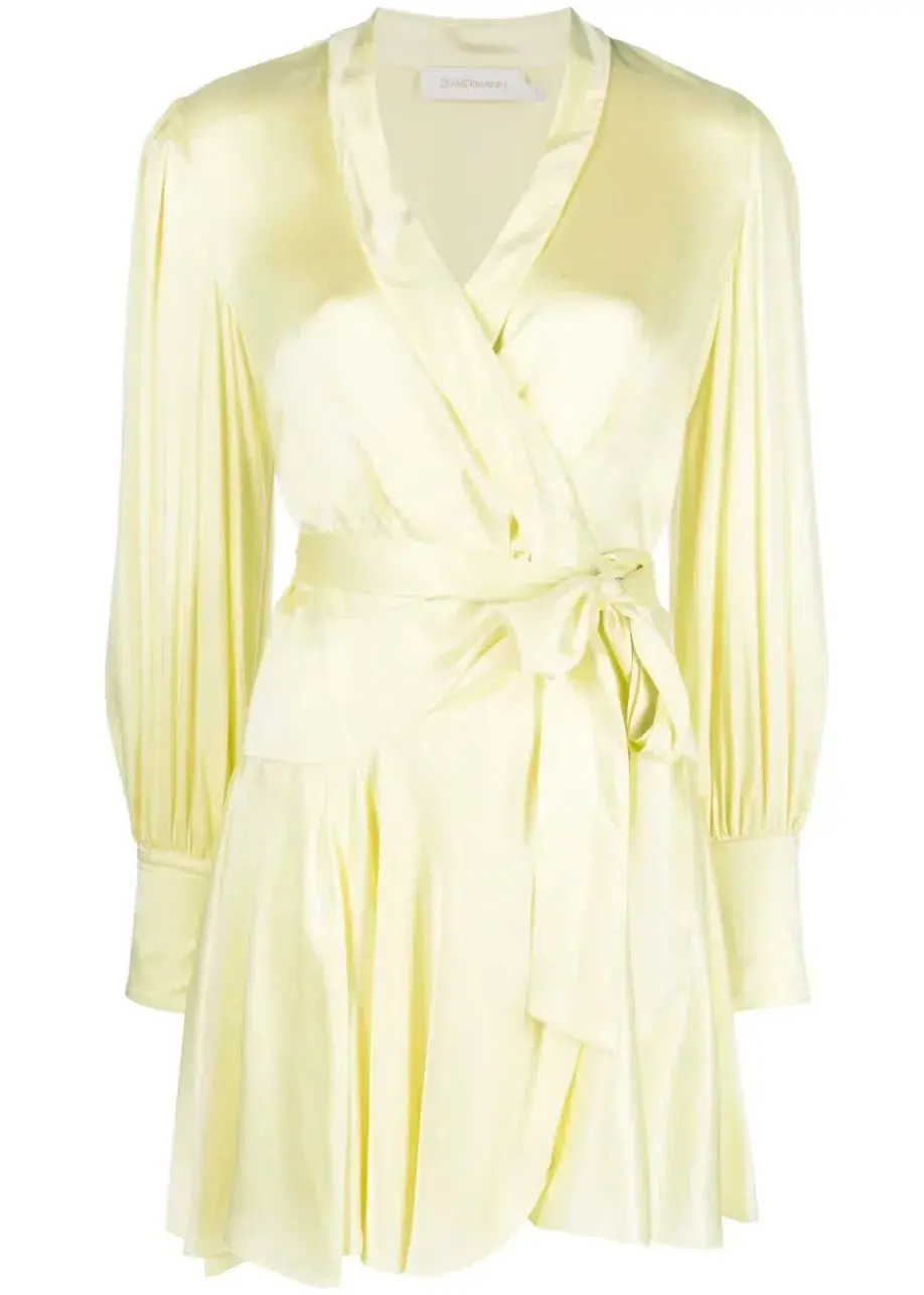 Zimmermann Silk Wrap Mini Dress in  Lemon Size 3/ AU 14 - Image 4