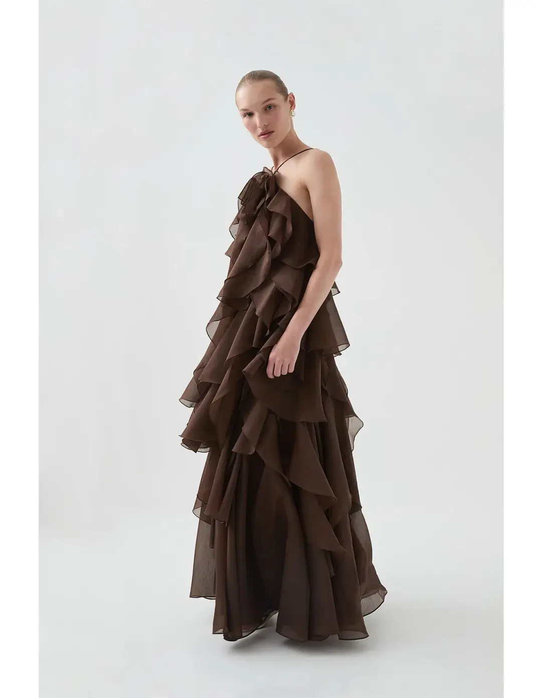 Aje Pandorea Layered Maxi Dress Carob Brown Size 8 for rent on The Volte - main image