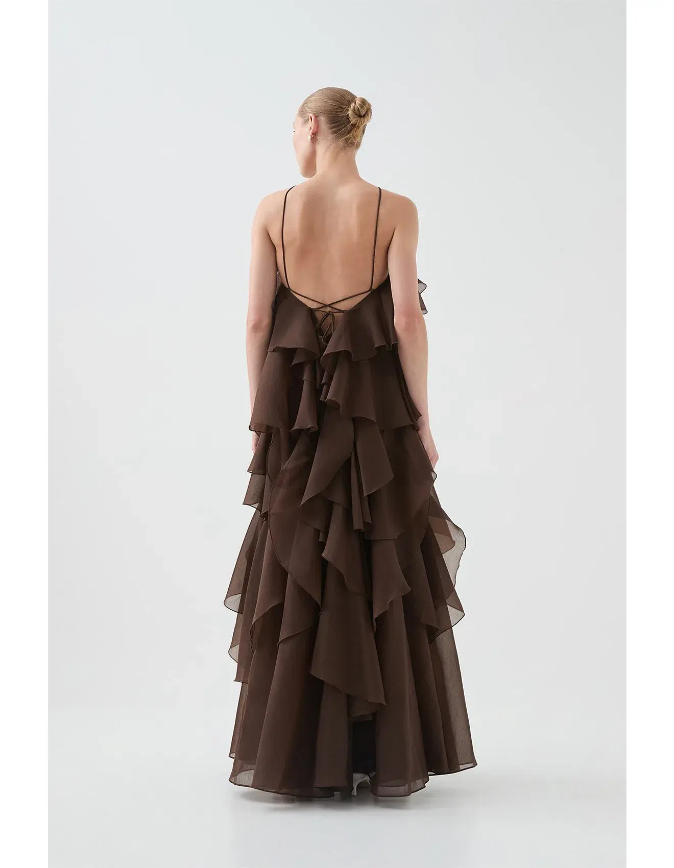 Aje Pandorea Layered Maxi Dress Carob Brown Size 8 - Image 3