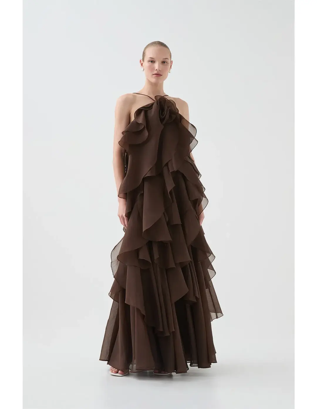 Aje Pandorea Layered Maxi Dress Carob Brown Size 8 for rent on The Volte - main image