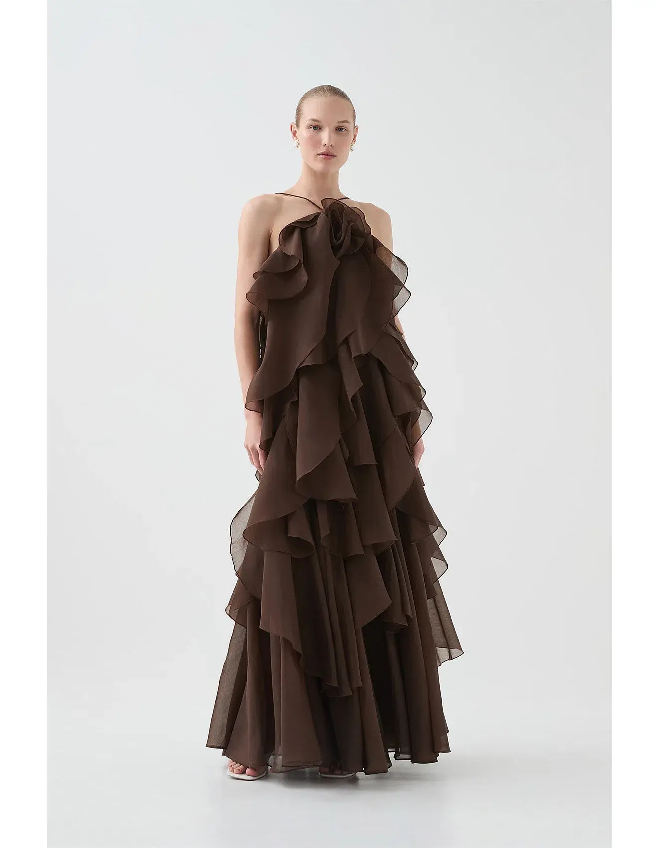 Aje Pandorea Layered Maxi Dress Carob Brown Size 8 - Image 1