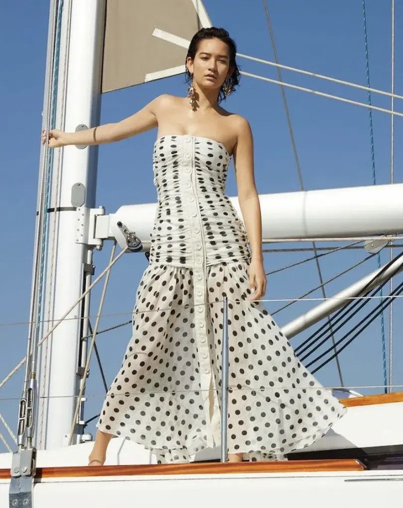 Zimmermann Corsage Ruched Polka-dot Linen-blend Maxi Dress Print Size 1 / Size AU 6 - Image 3