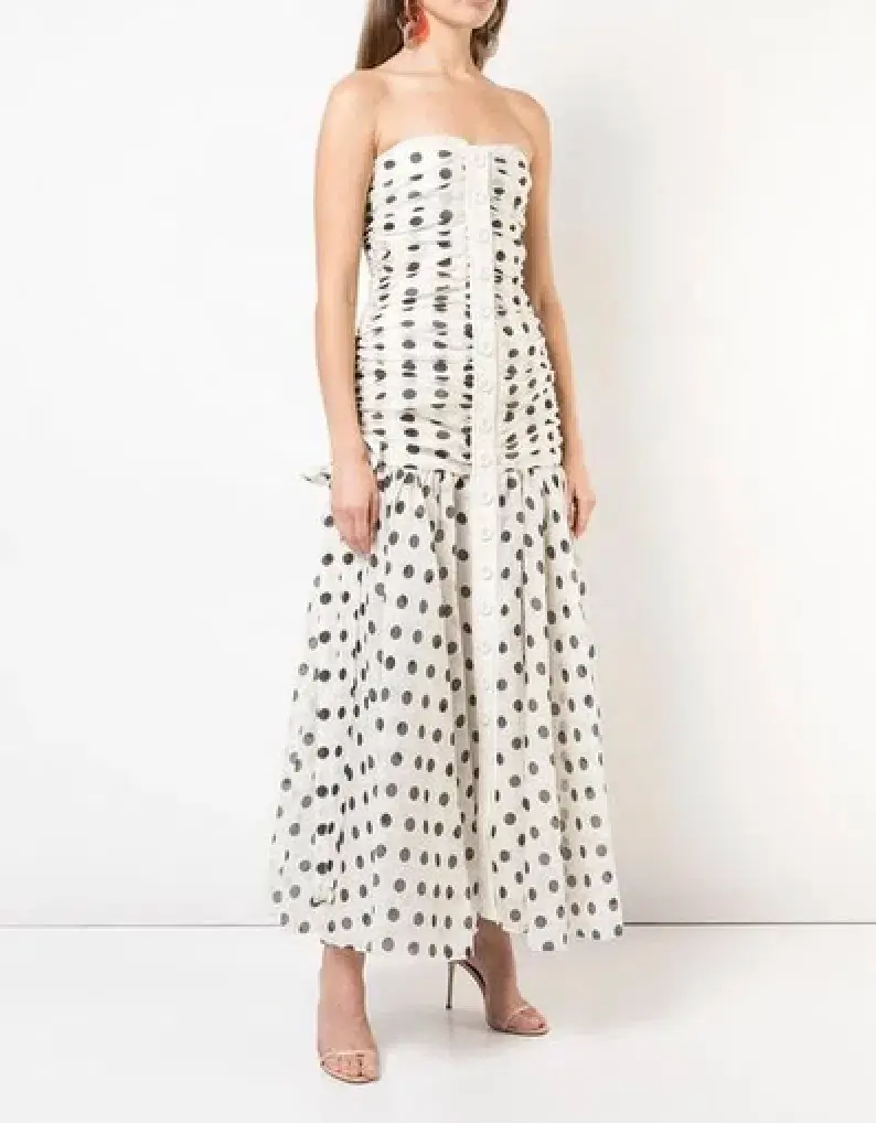 Zimmermann Corsage Ruched Polka-dot Linen-blend Maxi Dress Print Size 1 / Size AU 6 - Image 5